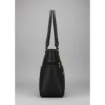 Women's PU Leather Solid Shoulder Zipper Handbag (Black) - Image 3