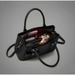 Women's PU Leather Solid Shoulder Zipper Handbag (Black) - Image 5