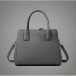 Women's PU Leather Solid Shoulder Zipper Handbag (Grey) - Image 4