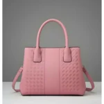 Women's PU Leather Solid Shoulder Zipper Handbag (Pink) - Image 5