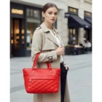 Women's PU Leather Solid Shoulder Zipper Handbag (Red) - Image 2