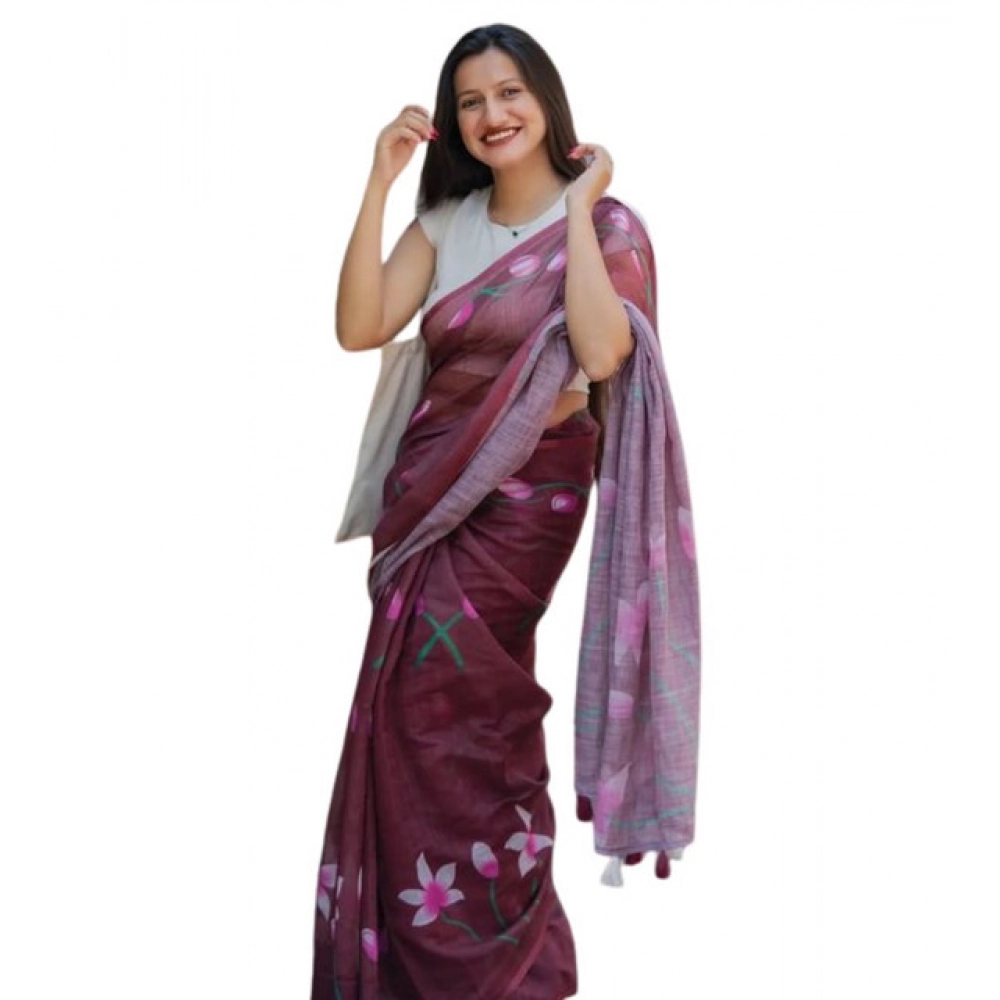 PID-65156-Women-s-Linen-Printed-Saree-With-Unstitched-Blouse-5-5-Mtr-Brown-1-1000x1000-1.webp Women's Linen Printed Saree With Unstitched Blouse 5.5Mtr (Brown) - Image 1
