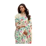 Women's Georgette Printed Saree With Unstitched Blouse 5.5Mtr (Cream) - Image 2