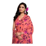Women's Georgette Printed Saree With Unstitched Blouse 5.5Mtr (Peach) - Image 2