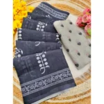 Women's Linen Printed Saree With Unstitched Blouse 5.5Mtr (Grey) - Image 3