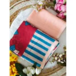 Women's Linen Printed Saree With Unstitched Blouse 5.5Mtr (Red) - Image 2