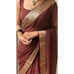Women's Vichitra Silk Printed Saree With Unstitched Blouse 5.5Mtr (Brown) - Image 3