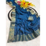 Women's Vichitra Silk Printed Saree With Unstitched Blouse 5.5Mtr (Rama) - Image 2