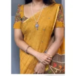 Women's Linen Printed Saree With Unstitched Blouse 5.5Mtr (Mustard) - Image 2