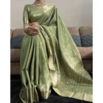 Women's Satin Printed Saree With Unstitched Blouse 5.5Mtr (Green) - Image 4