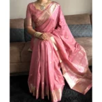 Women's Satin Printed Saree With Unstitched Blouse 5.5Mtr (Pink) - Image 4