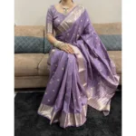Women's Satin Printed Saree With Unstitched Blouse 5.5Mtr (Purple) - Image 4