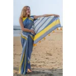 Women's Linen Printed Saree With Unstitched Blouse 5.5Mtr (Blue) - Image 2