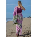 Women's Linen Printed Saree With Unstitched Blouse 5.5Mtr (Pink) - Image 2