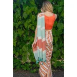 Women's Linen Printed Saree With Unstitched Blouse 5.5Mtr (Orange) - Image 2