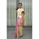 Women's Linen Printed Saree With Unstitched Blouse 5.5Mtr (Yellow) - Image 4
