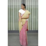 Women's Linen Printed Saree With Unstitched Blouse 5.5Mtr (Yellow) - Image 3