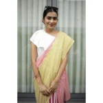 Women's Linen Printed Saree With Unstitched Blouse 5.5Mtr (Yellow) - Image 2