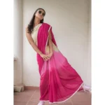 Women's Linen Printed Saree With Unstitched Blouse 5.5Mtr (Pink) - Image 4