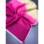 Women's Linen Printed Saree With Unstitched Blouse 5.5Mtr (Pink) - Image 2