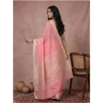 Women's Cotton Printed Saree With Unstitched Blouse 5.5Mtr (Coral Pink) - Image 3