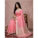 Women's Cotton Printed Saree With Unstitched Blouse 5.5Mtr (Coral Pink) - Image 2
