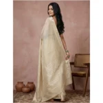 Women's Cotton Printed Saree With Unstitched Blouse 5.5Mtr (Cream) - Image 3
