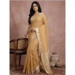 Women's Cotton Printed Saree With Unstitched Blouse 5.5Mtr (Golden) - Image 2