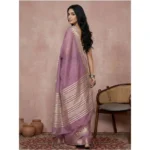 Women's Cotton Printed Saree With Unstitched Blouse 5.5Mtr (Purple) - Image 3