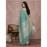 Women's Cotton Printed Saree With Unstitched Blouse 5.5Mtr (Teal) - Image 3