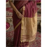 Women's Cotton Printed Saree With Unstitched Blouse 5.5Mtr (Wine) - Image 2