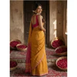Women's Cotton Printed Saree With Unstitched Blouse 5.5Mtr (Yellow) - Image 4
