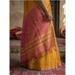 Women's Cotton Printed Saree With Unstitched Blouse 5.5Mtr (Yellow) - Image 2