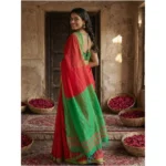 Women's Cotton Printed Saree With Unstitched Blouse 5.5Mtr (Red) - Image 4