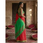 Women's Cotton Printed Saree With Unstitched Blouse 5.5Mtr (Red) - Image 3