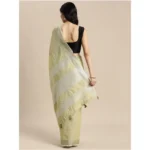 Women's Linen Cotton Printed Saree With Unstitched Blouse 5.5Mtr (Olive Green) - Image 4