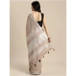 Women's Linen Cotton Printed Saree With Unstitched Blouse 5.5Mtr (Beige) - Image 4