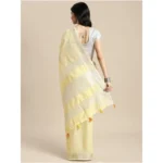 Women's Linen Cotton Printed Saree With Unstitched Blouse 5.5Mtr (Yellow) - Image 4