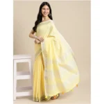 Women's Linen Cotton Printed Saree With Unstitched Blouse 5.5Mtr (Yellow) - Image 2