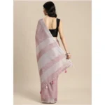 Women's Linen Cotton Printed Saree With Unstitched Blouse 5.5Mtr (Purple) - Image 4