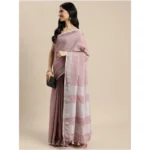 Women's Linen Cotton Printed Saree With Unstitched Blouse 5.5Mtr (Purple) - Image 3