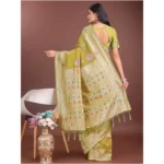 Women's Linen Cotton Printed Saree With Unstitched Blouse 5.5Mtr (Mustrad) - Image 2