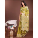 Women's Linen Cotton Printed Saree With Unstitched Blouse 5.5Mtr (Mustrad) - Image 3