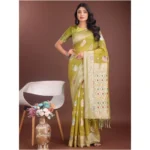 Women's Linen Cotton Printed Saree With Unstitched Blouse 5.5Mtr (Mustrad) - Image 4