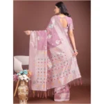 Women's Linen Cotton Printed Saree With Unstitched Blouse 5.5Mtr (Purple) - Image 4
