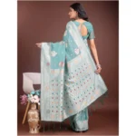 Women's Linen Cotton Printed Saree With Unstitched Blouse 5.5Mtr (Sea Green) - Image 4