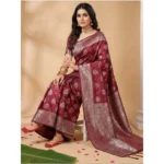 Women's Silk Blend Printed Saree With Unstitched Blouse 5.5Mtr (Maroon) - Image 2