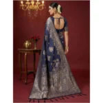Women's Silk Blend Printed Saree With Unstitched Blouse 5.5Mtr (Navy Blue) - Image 3