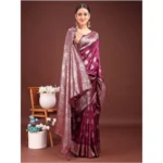 Women's Banarasi Silk Printed Saree With Unstitched Blouse 5.5Mtr (Purple) - Image 3