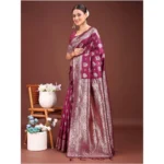 Women's Banarasi Silk Printed Saree With Unstitched Blouse 5.5Mtr (Purple) - Image 2